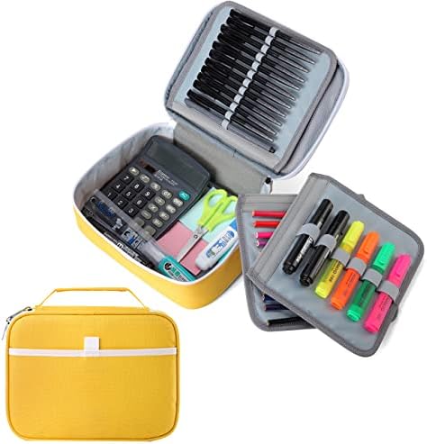 Chase Chic Pencil Case, Large Pen Pouch Bag with Compartments and Handle, Big Capacity School Supplies Stationery Storage Organizer for School Student Office Work (yellwo)