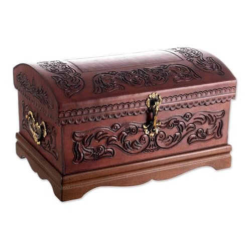 NOVICA Colonial Theme Mohena Wood and Tooled Leather Jewelry Box,