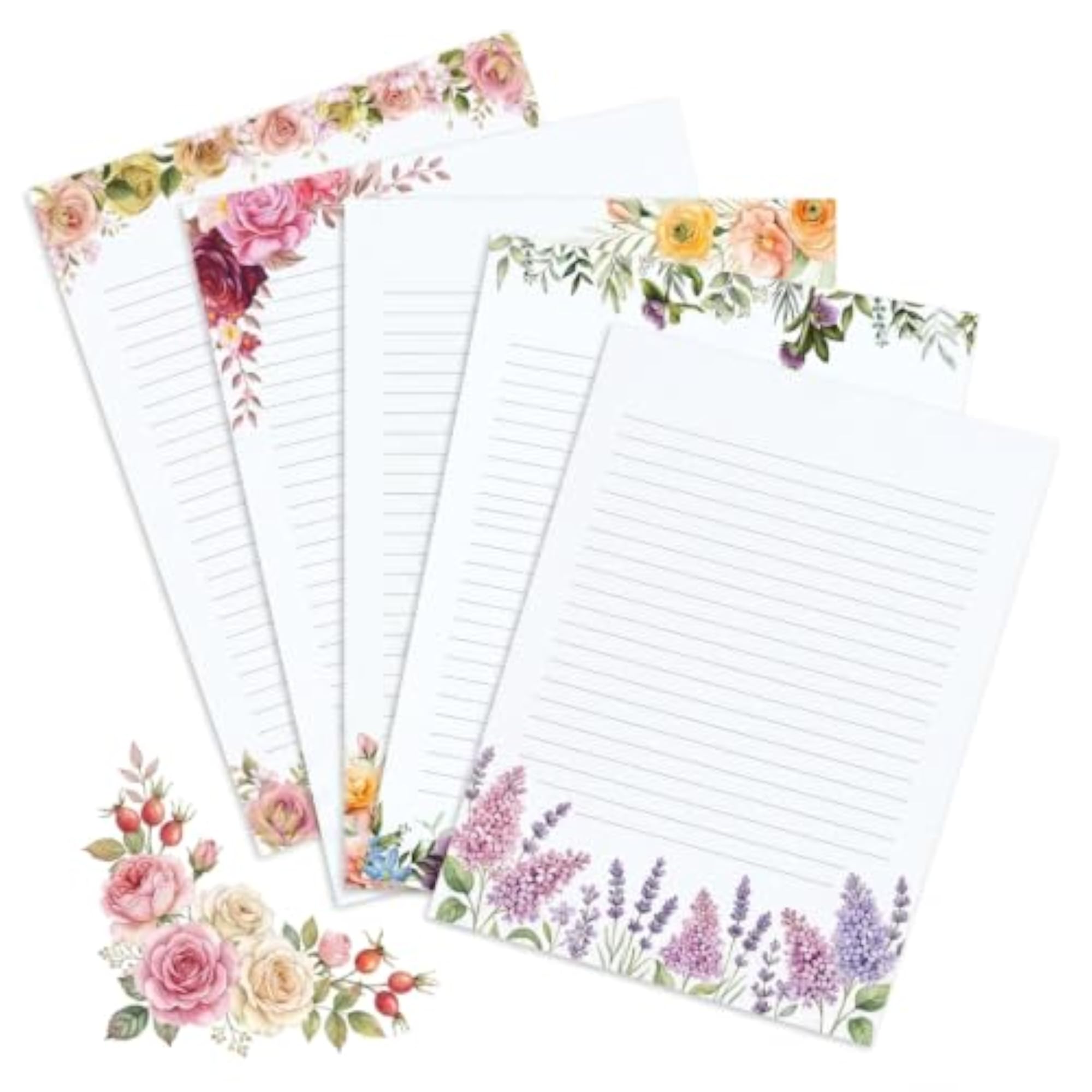 Floral Writing Paper A4 Pack of 100 Sheets, 5 Designs