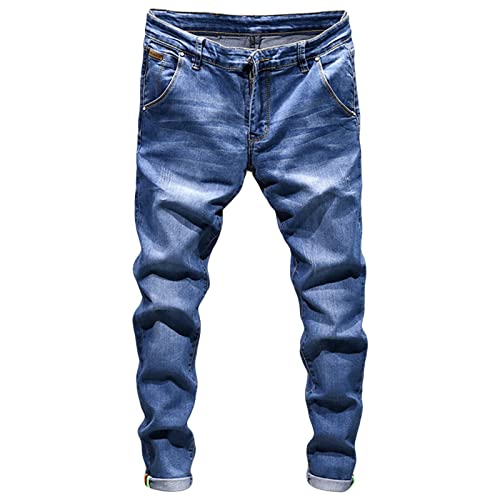Men's Slim Fit Stretch Jeans Classic Solid Color Tapered Leg Denim Pants Retro Washed Distressed Comfort Jean