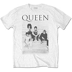 Queen Group T-Shirt Officiel Motif escaliers Blanc – Blanc - Les Beatles, Paul McCartney, John Lennon, RIngo Starr, George Harrison