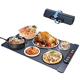 10s Rapid Heating Food Warming Mat, 5 Temperature Settings Silicone Electric Heating Tray with 1-4H Timer & Child Lock, Foldable Portable Food Warmer for Family Gatherings/Camping/Baking, Dark Blue
