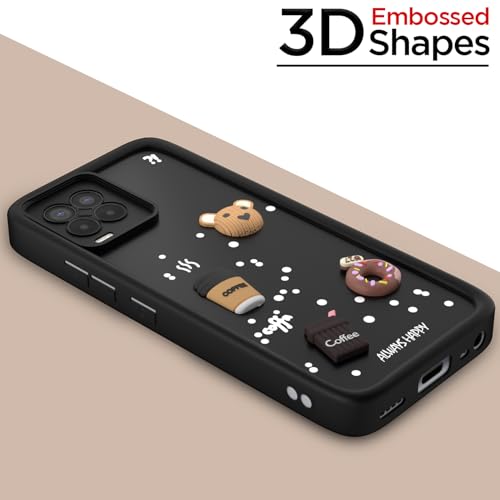 Image of Pikkme Back Cover for Realme 8 4G / 8 Pro | Cute Fun Cartoon 3D Bear Silicone Full Body Protection Bumper Cover (Black)
