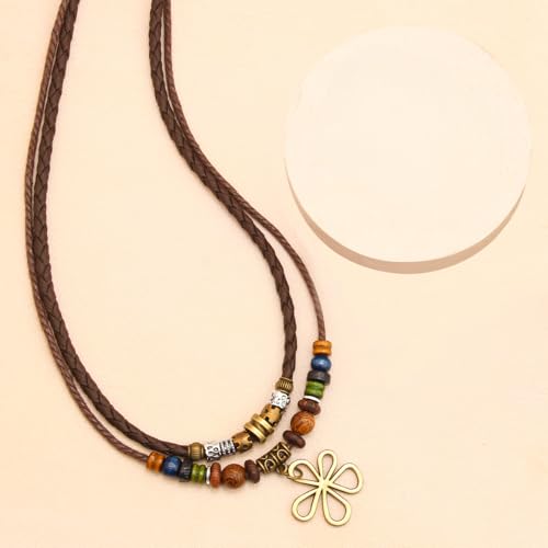 Layered Boho Beaded Necklace for Women Earthy Coconut Shell Wooden Tigers Eye Beads Necklace Summer Beach Hawaiian Surfer Choker Necklace for Men3