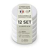 Lot de 12 Couvercles Pots de Yaourt en Verre Ø 56mm – Compatibles avec La Laitière, Danone et Yaourtières – Couvercles Réutilisables Plastique Sans BPA – Conservation Hermétique – Fabriqués en Europe
