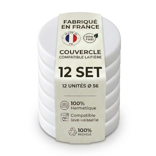 Lot de 12 Couvercles Pots de Yaourt en Verre Ø 56mm – Compatibles avec La Laitière, Danone et...