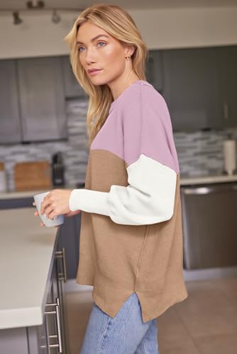 Image of LILLUSORY Women's Oversized Batwing Sweaters 2026 Fall Outfits Trendy Crewneck Knit Side Slit Fashion Pullover Tops