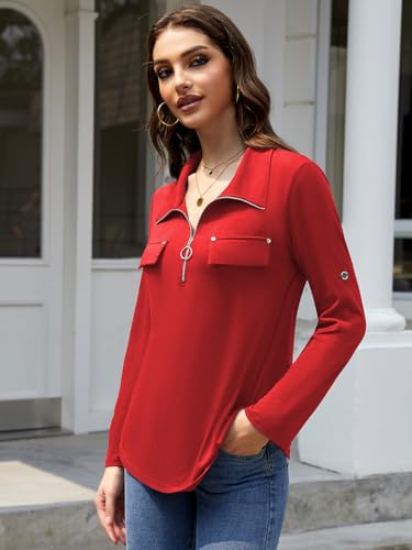 Image of Bulotus Womens 3 /4 Sleeve Tops Plus Size V Neck Zipper Business Casual Blouses for Office & Going Out Soft Knit Tunics, M-3XL