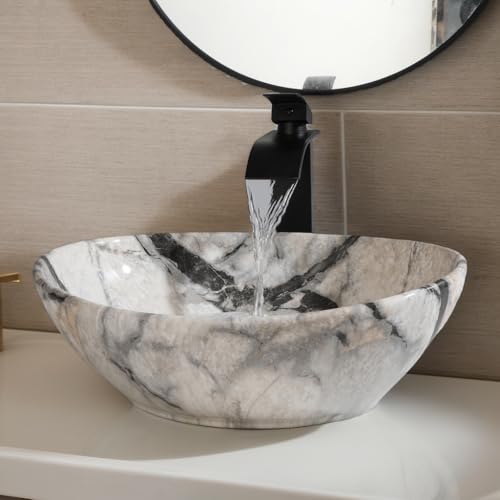 Zoyueyu Oval Vessel Sink 16"x13" White Ceramic Bathroom Sink with