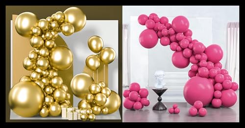 PartyWoo Metallic Gold Balloons 127 pcs and PartyWoo Magenta Balloons 127 pcs