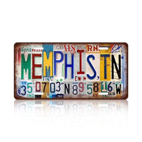JBYMsign Vintage City Wall Decor Memphis,Tn License Plate Metal Sign Tin Signs Poster