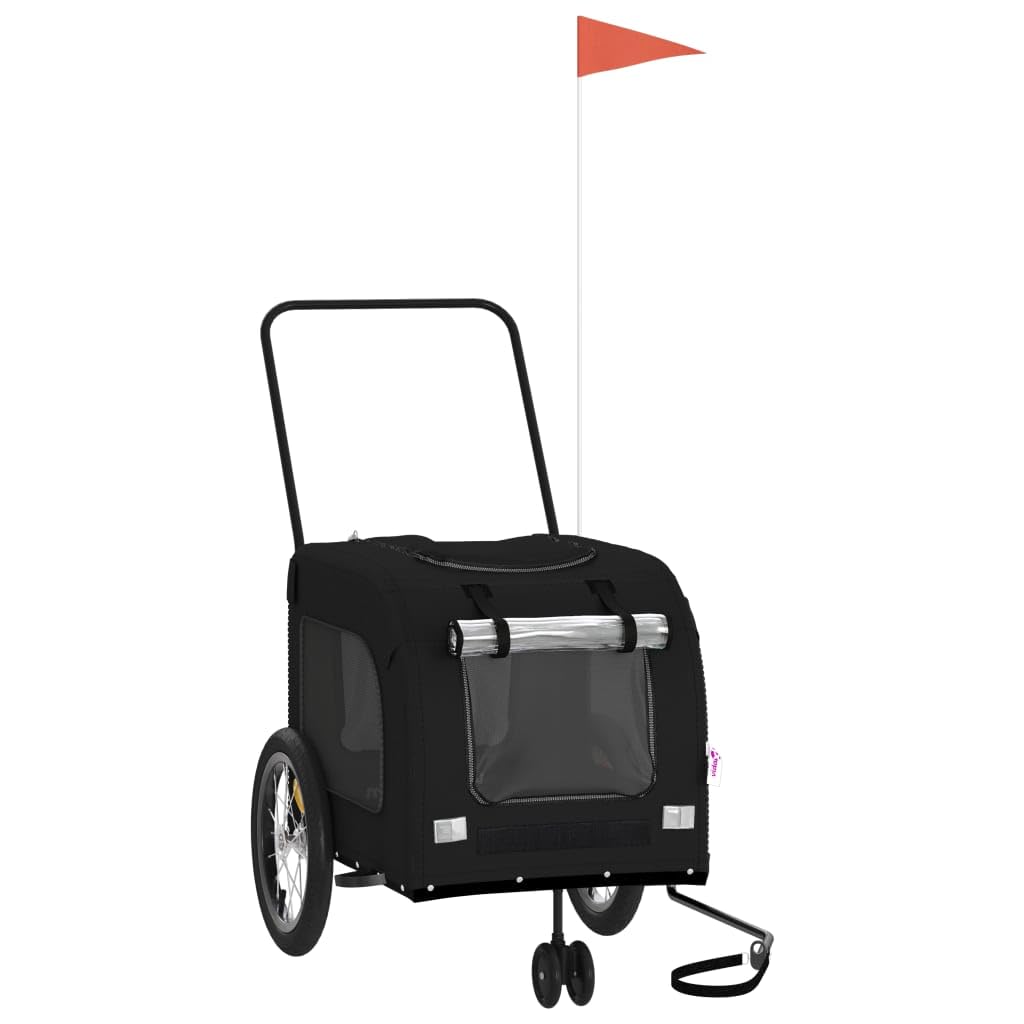 vidaXL Pet Bike Trailer, Pet Cart Carrier for Small Dogs, Pet Bike Trailer with Flag, Dog Bicycle Wagon, Black Oxford Fabric and Iron — image 1