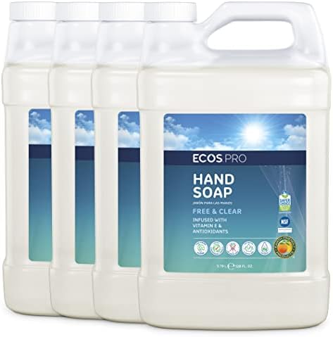 ECOS PRO Hand Soap Refill | Hypoallergenic | Unscented | Readily Biodegradable Formula | With Vitamin E & Antioxidants | Made In The USA | Free and Clear 1 GALLON/ 128 Fl Oz (Pack of 4)