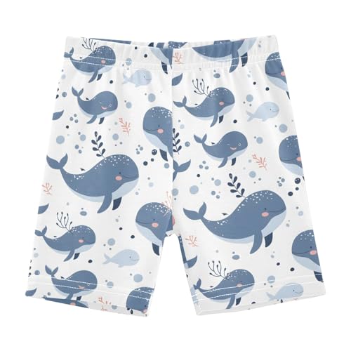 Cartoon Blue Whales Girls Shorts Elastic Waist Sports Shorts Girls Leggings Pants for 4-10 Years