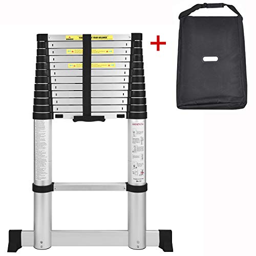 AODI Aluminum Telescoping Ladder with Stabilizer Bar, Telescopic Extension Multi Purpose Ladders Portable