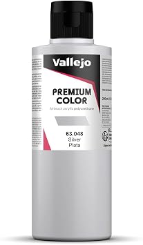 Vallejo - Premium Color RC Silver 6.76 Fl.Oz. 200 ml for Airbrushing, Acrylic-Polyurethane Hybrid Resin of Great Resistance Paint for Model and Hobby Use