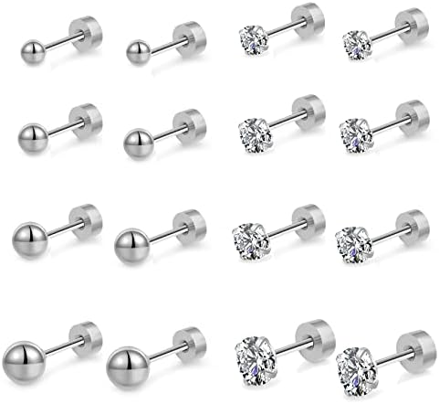 Earring Sets for Multiple Piercing 316L Surgical Stainless Steel Hoop Earrings 14K Gold Plated Cubic Zirconia Round Studs Earrings Hypoallergenic Cartilage Huggie Hoop Earrings8 Pairs