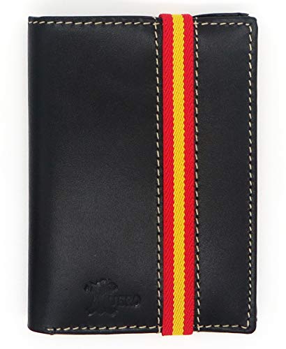Cartera de Piel Negra con Bandera de España | Fabricado con Cuero...