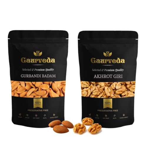 Image of GAURVEDA Gurbandi Badam & Akhrot Giri Combo Pack - Walnuts & Almonds for Daily Health & Energy Boost! | 250 Gram