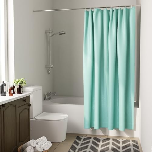 Image of Encasa XO Waterproof Shower Curtain for Bathroom 8 x 6 feet(183x244 cm), Anti-Fungal Polyester Washroom Curtain with 12 Hooks, Wet & Dry Partition Toilet Curtains ZZ Teal