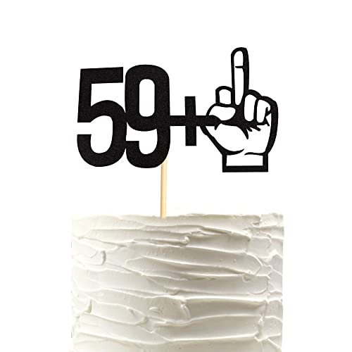 Arthsdite 59 +1 Middle Finger Black Glitter Cake Topper - 60th Birthday Party Decorations - Funny Sixty Years Old Birthday Party Supplies