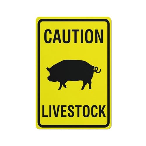 Caution Livestock Pig Bright Yellow Sign 12X8 Inches Metal Aluminum Signs, Weather Resistant, Weatherproof, Indoor Or Outdoor