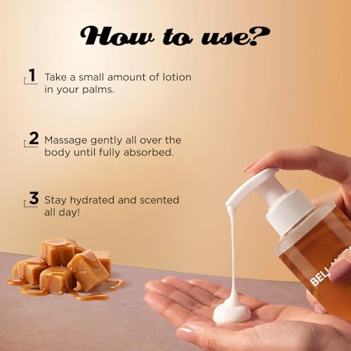 Image of BELLAVITA Caramel Crush | Perfume Body Lotion for Man and Woman | Long-lasting Hydration | Soft & Smooth Skin | Long-lasting Scent | Paraben-free | Infused with Cocoa Butter & Glycerin | 250ml