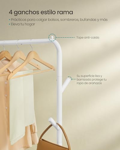 Miniatura 6 de Songmics Perchero Para Colgar Ropa Individual, Marco De Metal Resistente, Con Ruedas Y Estante, 50 Kg De Carga Máxima Total, 103,5 Cm De Ancho, Almacenamiento De Ropa, Color Blanco Nube Hsr131w01