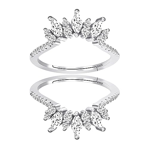 Sterling Silver Wedding Bands for Women Marquise Cut CZ Cubic Zirconia Curved Stackable Engagement Rings for Her Y1025 (Silver, Adjustable)