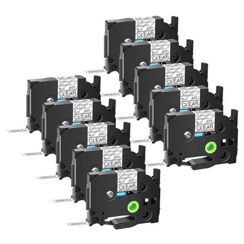 GREENCYCLE TZe-111 6mm 0.23 Laminated Clear Label Maker Tape Compatible for Brother P-Touch TZ-111 TZe111 Black on Clear TZe TZ Tape for PT-D210 PT-H110 PT-D220 PT-D400 PT-D410,10 Pack
