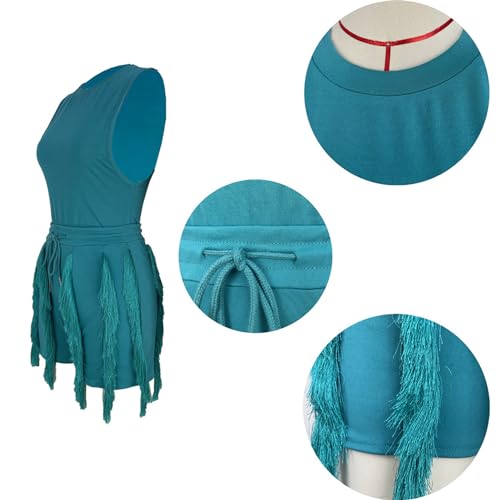 Aladeno Women 2 Piece Outfits Shorts Sets Sexy Solid Sleeveless Tops Fringe Tassel Shorts Jumpsuits Sweatsuit Clubwear3