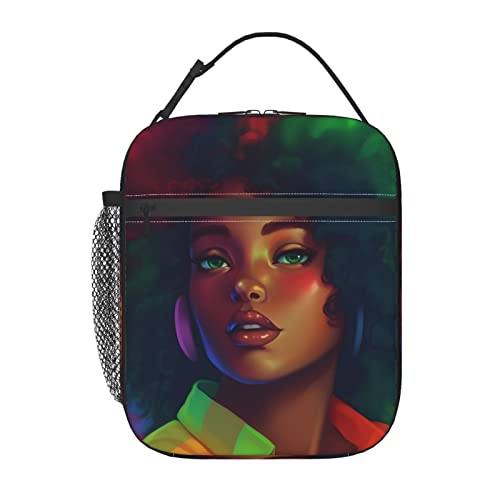 FYCFSLMY Traditional African Black Women Outdoor Insulated Lunchbox Reusable Picnic Cooler Bag For Women Men Work Travel Office