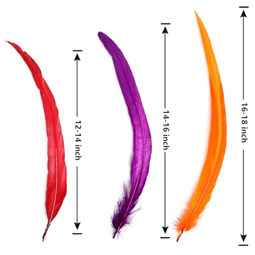 THARAHT 50PCS Rooster Coque Tail Feathers Bulk Mix Colour 14-16Inch 35-40cm for Crafting Wedding Gras Masquerade Party Performances DIY Decoration Rooster Tail Feather,Mix Colour - Thumbnail 3