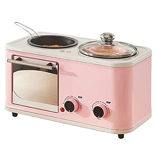 Macchina per la colazione multifunzione con mini tostapane elettrico, stazione per la colazione rosa da 1200 W, stazione per la colazione 3 in 1, capacità della pentola 1 l, capacità del forno 4 l