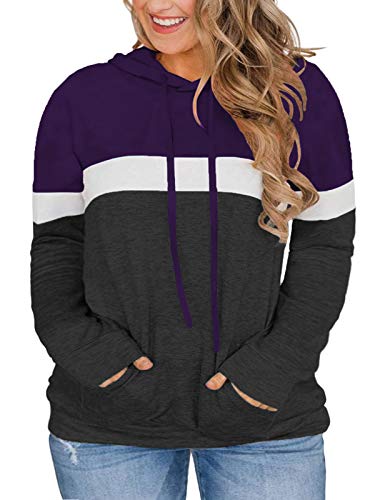 VISLILY Womens Hoodies Plus Size Pullover Sweatshirts Color Block Sweaters Purple 16W
