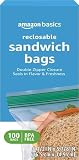 Amazon Basics Reclosable Double Zipper Sandwich Storage Bags for Food Storage, BPA Free, 100 Count