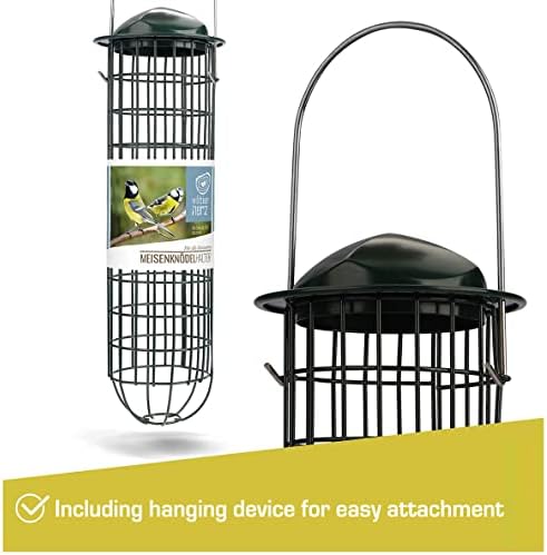 wild animal heart | Fat Ball Holder 12" - 5 year guarantee - made of rustproof metal Bird Feeding Station for Fat Balls - Ecological Bird Feeder (31cm, Green)