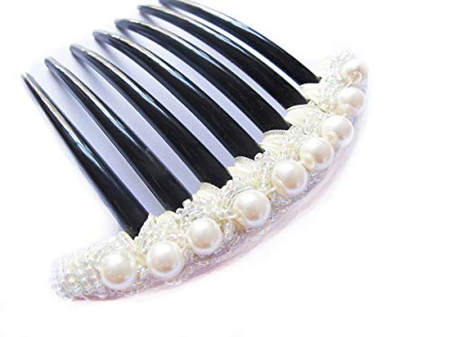 French Twist Hair Comb Ornamented Along the Top of the Heading with Pearl