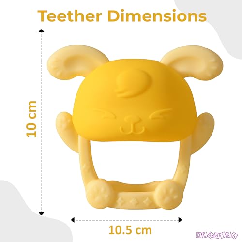 Image of Bembika Baby Teether Toys Bunny Shape, Baby Teether Silicone, Baby Teether Keys for Teething -(Yellow).