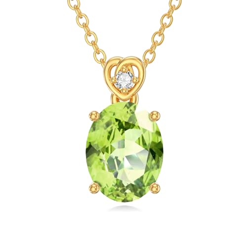 14k Gold Oval Gemstone Birthstone Necklace with Real Diamond(I2-I3 Clarity),2 Carat Created Birthstone Anniversary Birthday Mother's Day Necklaces for Women Mom Her