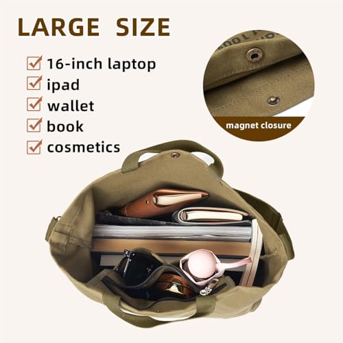 Image of Canvas Tote Bag For Women inside out bag Crossbody Handbag with Adjustable Strap and Coin Purse for Work,Travel,Grocery