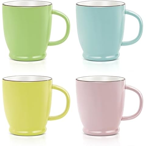 LINVIA Jelly Mug, 18 oz Large Ceramic Coffee Cup, Cute Porcelain Teacup with Handle, Unique Uneven Surface (Set of 4, Blue Pink Yellow & Green) Cover