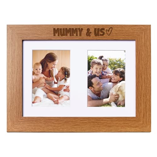 Mummy and Us Double Photo Frame 6x4 Inch Engraved Wooden Mothers Day Birthday Christmas