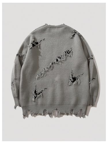 Men's Grunge Letter Graphic Sweater Unisex Gothic Ripped Baggy Sweater Y2K Crewneck Long Sleeve Knit Tops Streetwear2