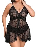 Avidlove Women Lace Lingerie Plus Size Mesh Ruffle Babydoll Sexy Nightie