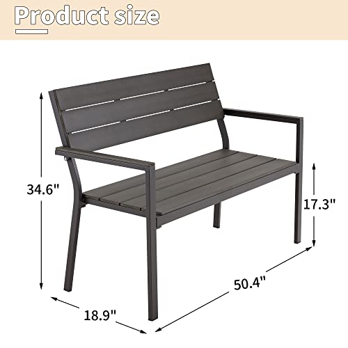 Vongarten Outdoor Garden Aluminum Bench, Patio Loveseat, Ideal For Park, Backyard, Porch, Garden, Memorial,Yard, Easy Assembly, Dark Grey #TOP2