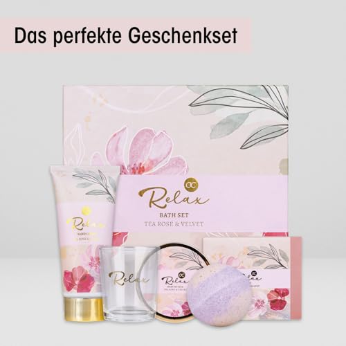 Accentra - Set de baño y tratamiento RELAX estuche de regalo - Kit regalo bienestar 5 pz para mujer - incluye manteca cuerpo, jabón, crema manos, bomba baño y vela perfumada, aroma: Tea Rose & Velvet - imagen 4