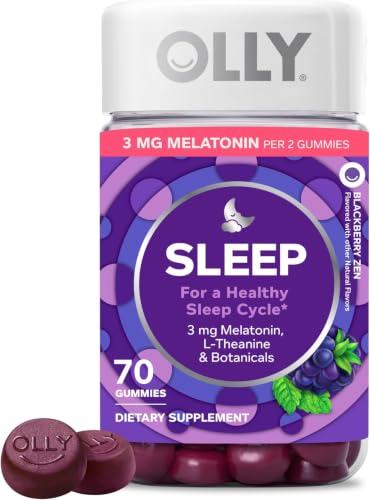Image of OLLY Sleep Gummy, 3 mg Melatonin, L-Theanine, Chamomile, Lemon Balm, Sleep Aid, BlackBerry - 70 Count (Pack of 12)