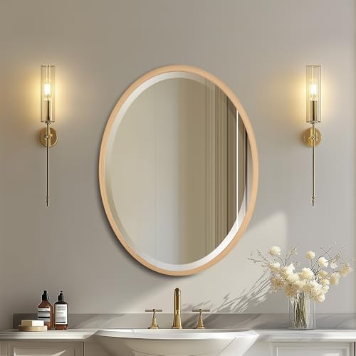 OVALCREST - Oval Wooden Beveled Wall Mirror for Home Decor, Bathroom, Vanity, Bedroom, Living Room, Hallway - London Style (Gold Paint) 29.1 x 23.1