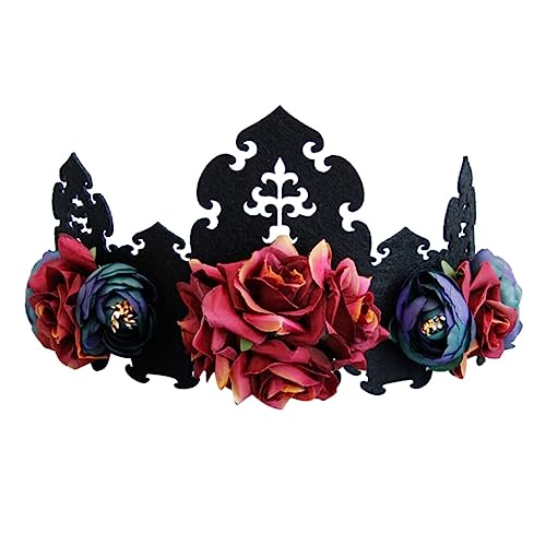 Couronne de fleurs gothique Halloween et bandeau noir Jour des Morts